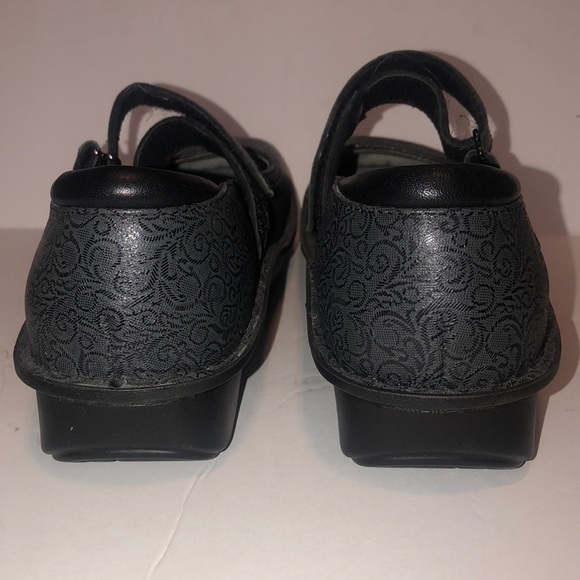 Alegria Grey Floral Embossed Leather Mary Jane Clogs - Picture 7 of 8